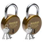 Malaikah Round 50 Heavy Duty Padlock (Pack of 2) – Premium Dark Gold Finish Iron Lock – 7 Lever Double Locking Security for Home & Gate – High-Security Aligarh Craftsmanship
