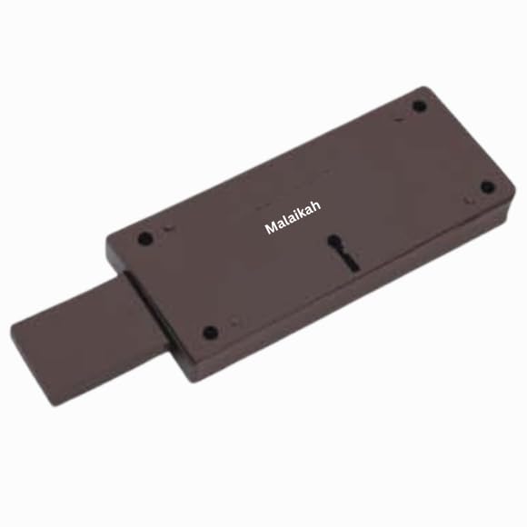 Brown surface rim lock with extended deadbolt and keyhole
